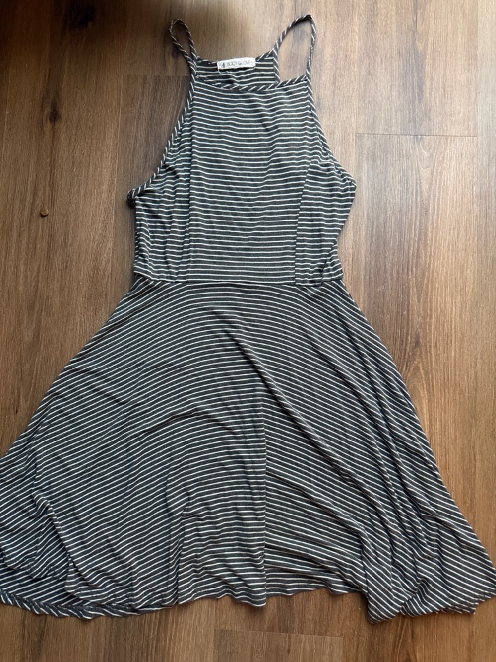 Body Glove Black and White Striped Midi Halter Dress